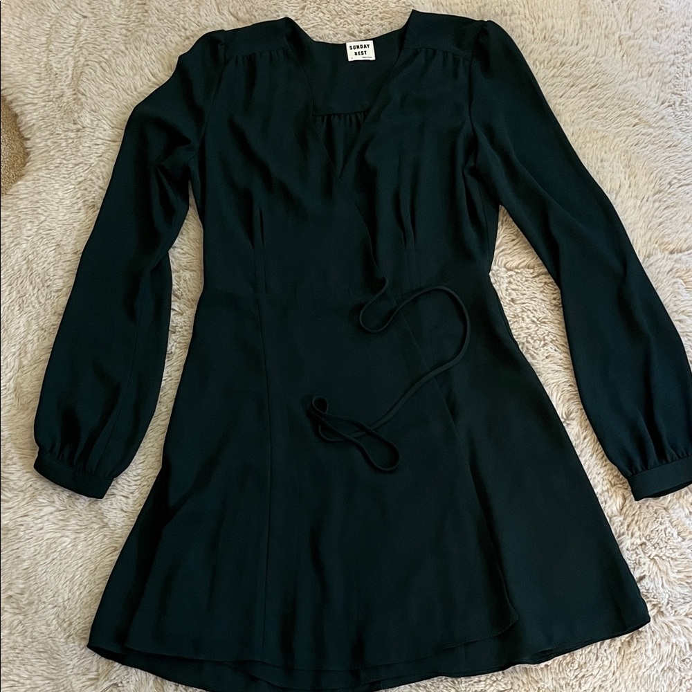 Aritzia Sunday Best Dark Green Long Sleeve Wrap Dress